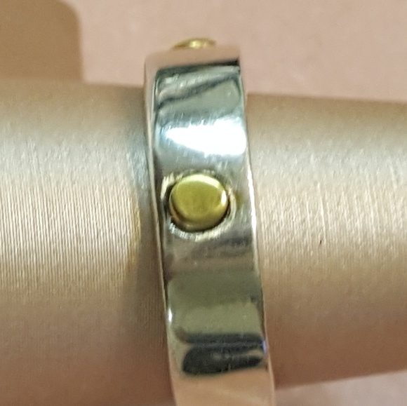 Sterling Silver & Four 18k Yellow Gold Studs Ring - Picture 3 of 5